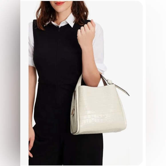 Kate Spade Knott Croc Embossed Leather Sm Zip Top Satchel. Halo White/Gold. - Picture 13 of 14